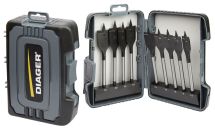 Coffret 9 Mèches bois plate attachement hexagonal Ø14-16-18-20-22-24-26-28-30 mm