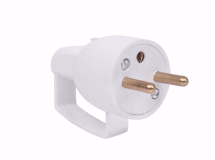 FICHE MALE 2P+T 16 AMPERES BLANC SORTIE DROITE A COIFFE AVEC ANNEAU DE TRACTION