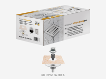 Kit complet d’évacuation de l’eau avec siphon avec sortie verticale DN50 et grille DESIGN 1 avec vis 10X10 CM Schlüter®-KERDI-DRAIN REF. KD 10 V50 GV ED1 S